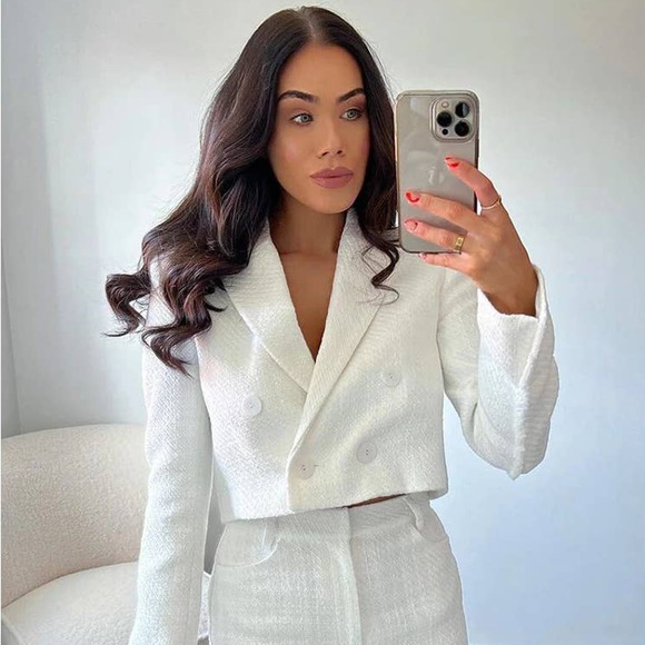 Zara Jackets & Coats Zara Textured Double Breasted Cropped Blazer